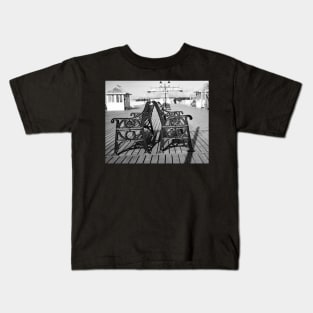 Bench seating on Cromer pier Kids T-Shirt